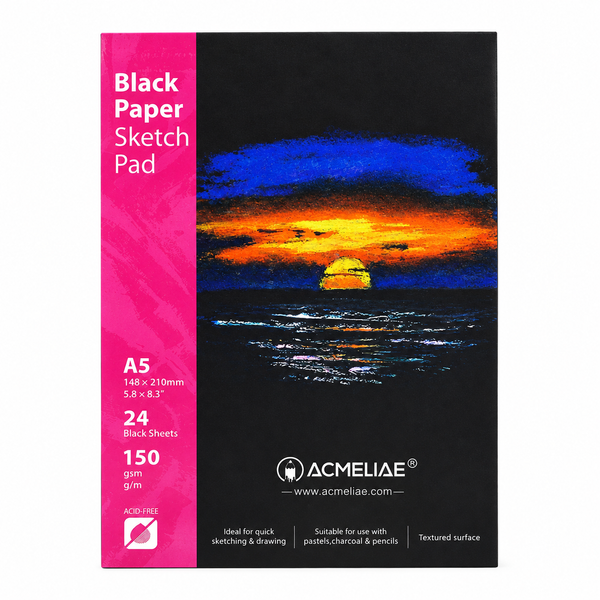 Скетчбук Acmeliae Black Paper A5 24 аркуші 150 г/м&sup2;, чорний папір 0715 фото